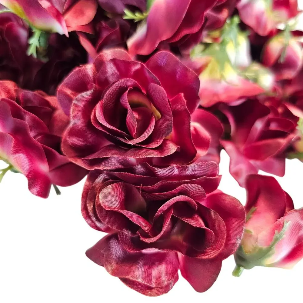 105 Wine Color Satin Rose Heads Lot Open Roses Buds Stemless Wedding Craft Decor